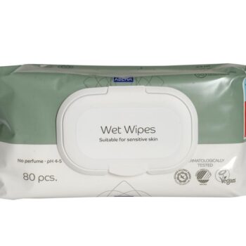 Abena Wet Wipes – chusteczki nawilżane bezzapachowe, dla skóry wrażliwej, 80 szt., 18×20 cm